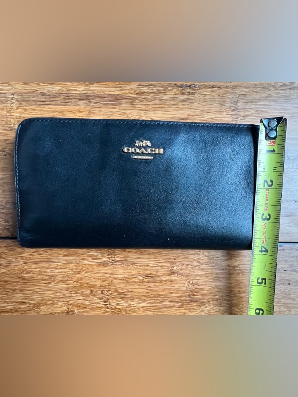 Coach Black Leather Zip-Around Skinny Wallet with Gold Logo - Picture 10 of 10